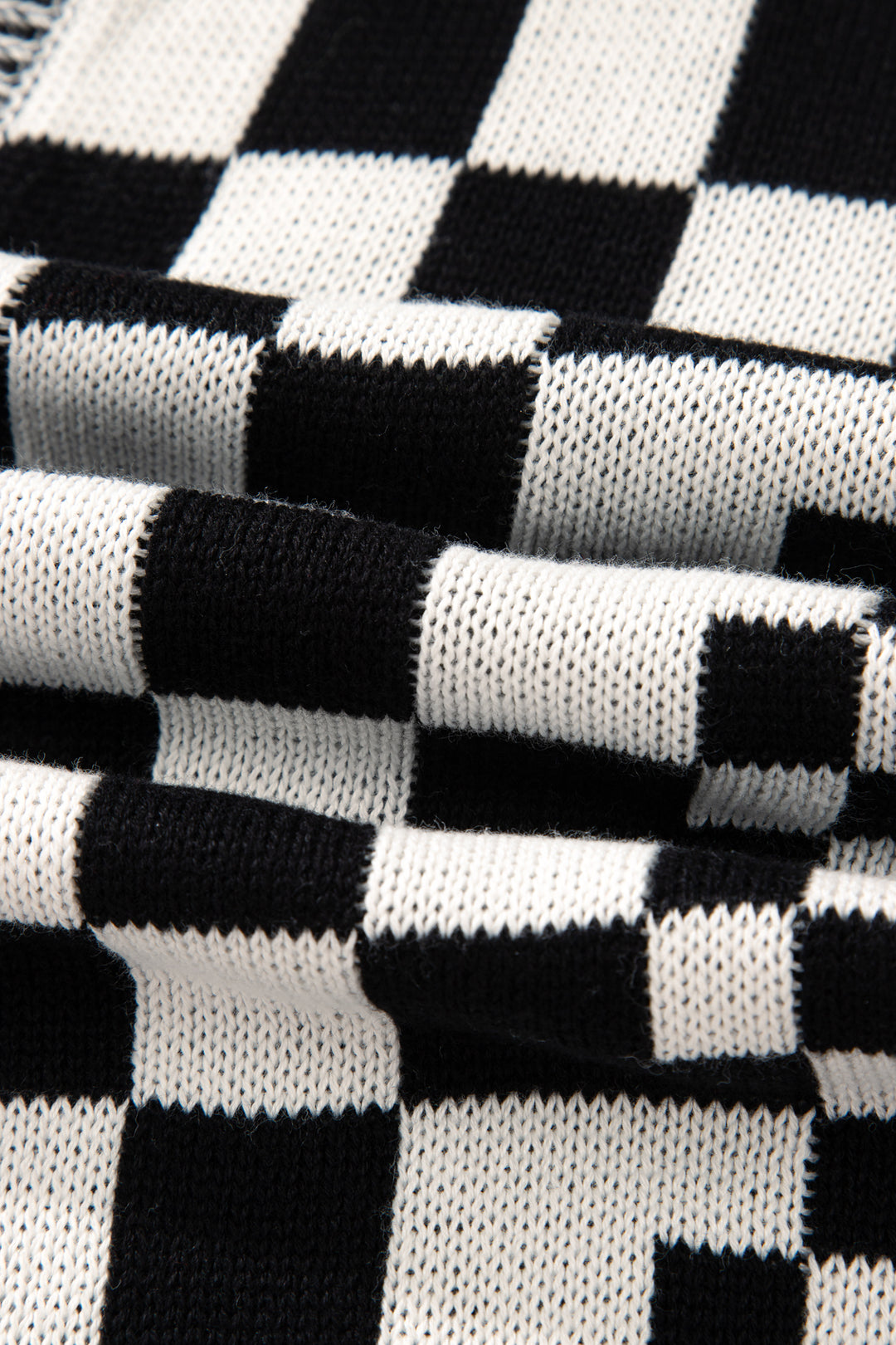 Black Checkered Bubble Sleeve Drop Shoulder Open Cardigan