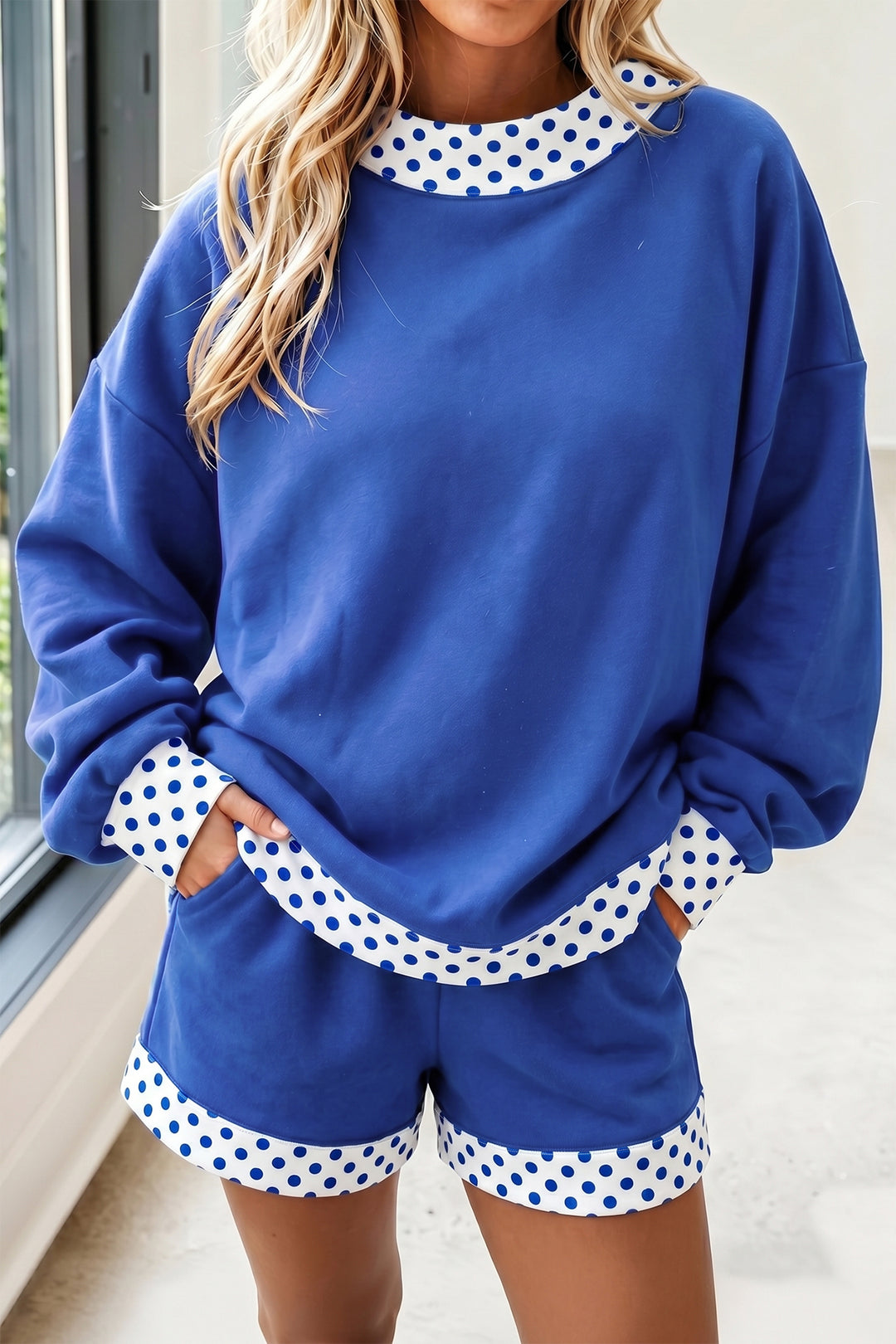 Carrot Gingham Trim Baggy Pullover 2pcs Short Set
