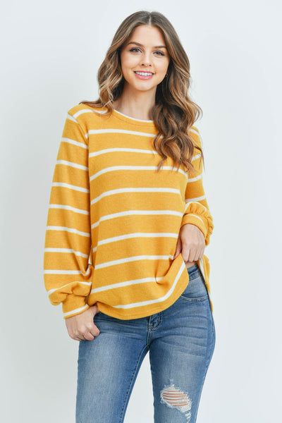 Striped Long Sleeved Round Neck Swing Top