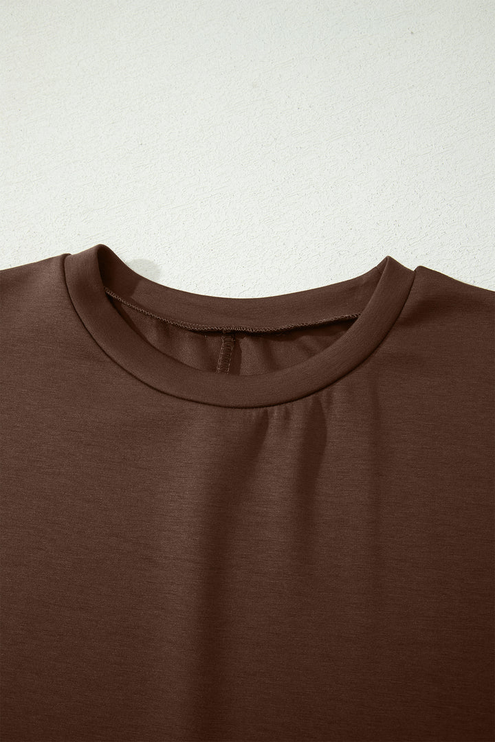 Red Sandalwood Solid Color Long T Shirt Dress with Slits