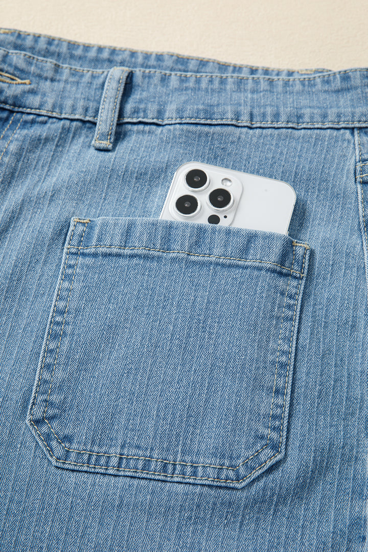 Dusk Blue Patched Pocket Textured Wide Leg Plus Size Jeans