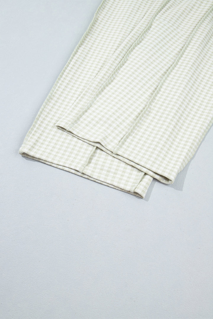 Green Plaid Contrast Trim Drawstring Elastic Waist Shift Pants