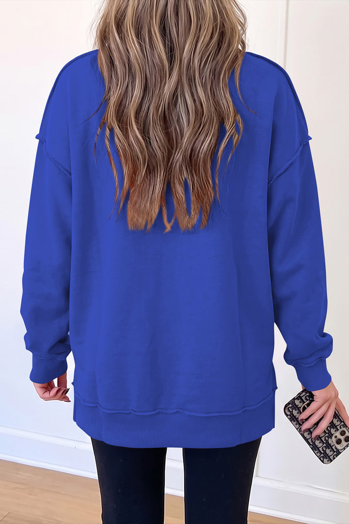 Black Oversize Drop Shoulder Reversible Mock Neck Sweatshirt