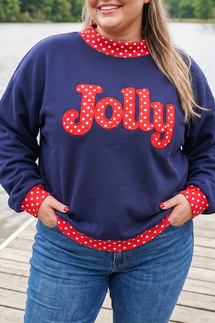 Tomato Red Casual Polka Dot Patchwork Letter Graphic Plus Size Sweatshirt