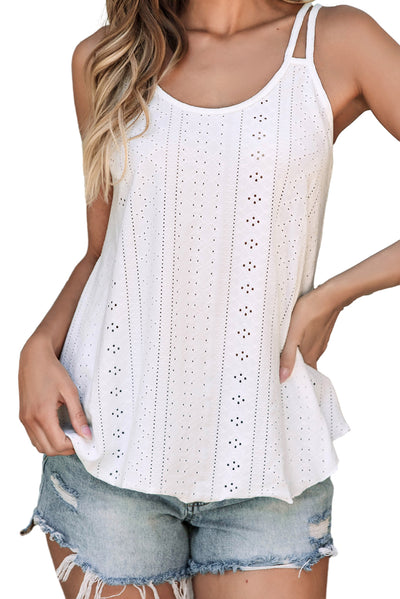 White Eyelet Strappy Scoop-Neck Tank Top