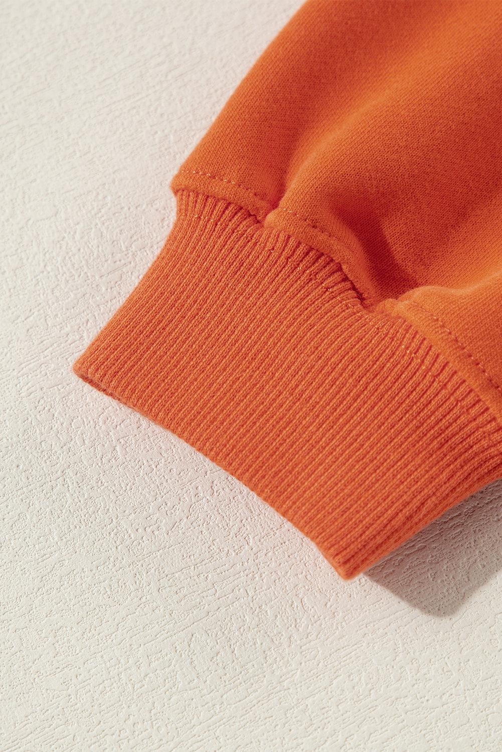 Orange Plain Drop Shoulder Crewneck Pullover Sweatshirt