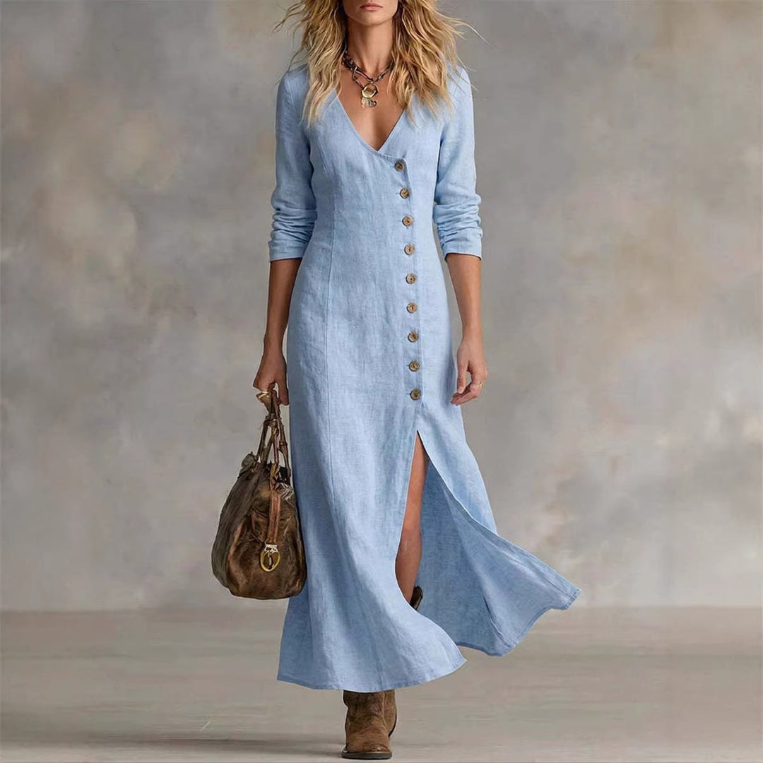 Casual Cotton Linen Long Sleeve Women’s Dress
