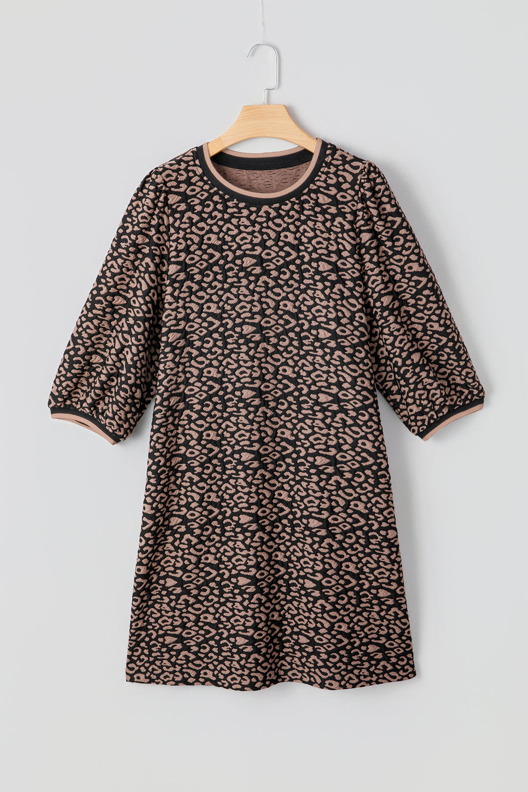 Black Leopard Print Bubble Sleeve Shift Mini Dress