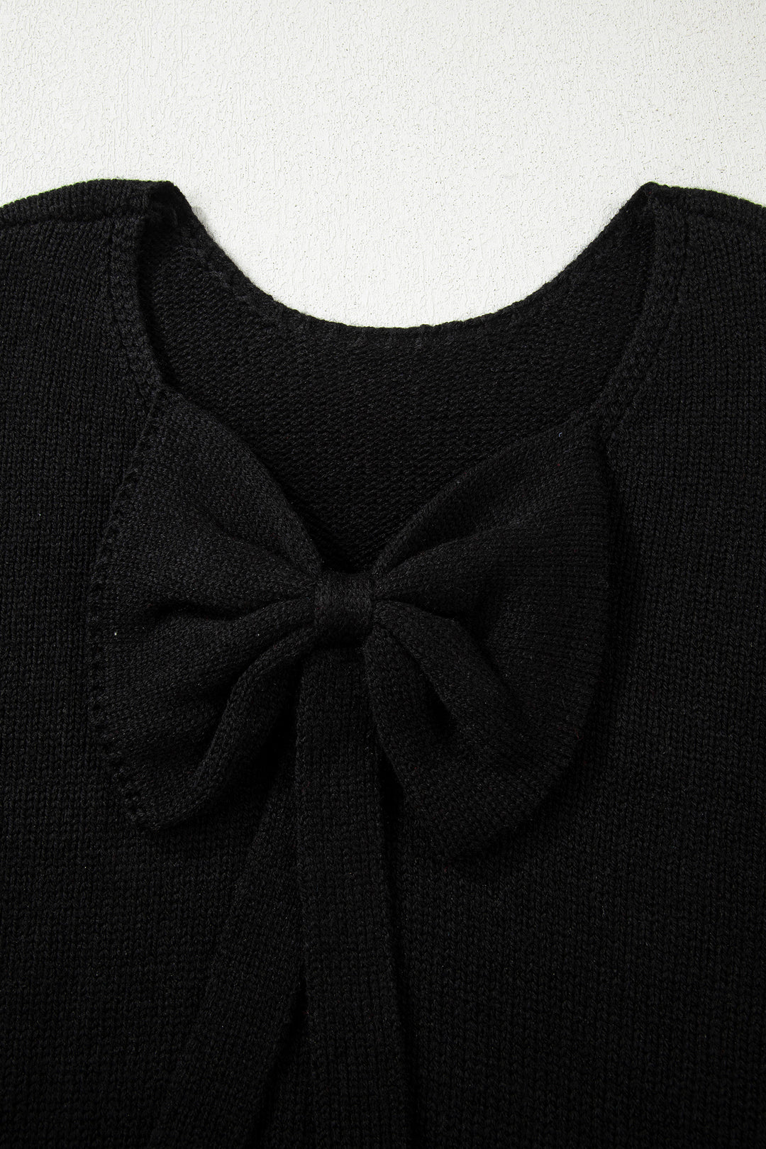 Black Festive Bow Backless Bubble Sleeve Sweater