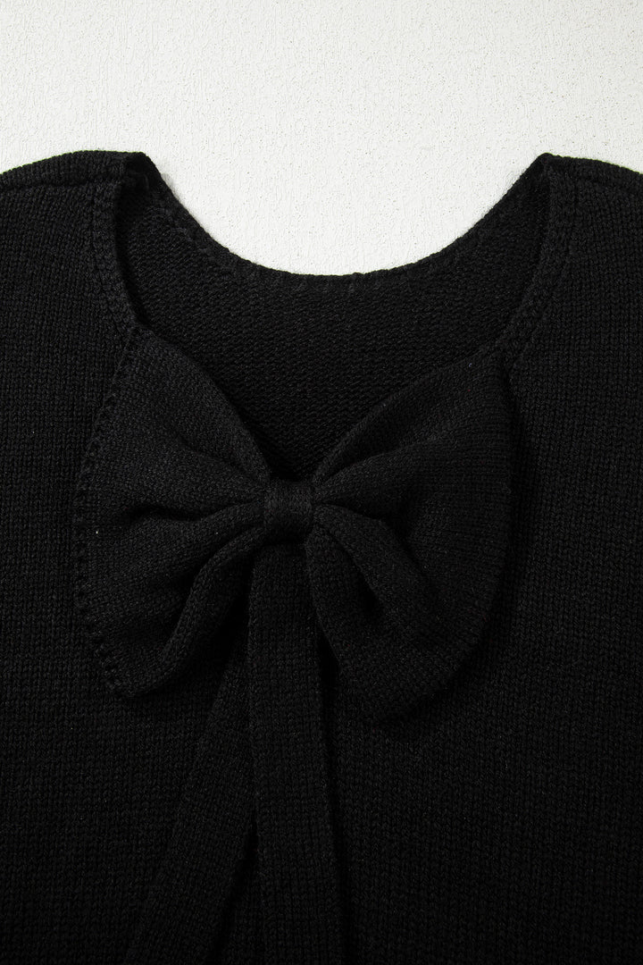 Black Festive Bow Backless Bubble Sleeve Sweater