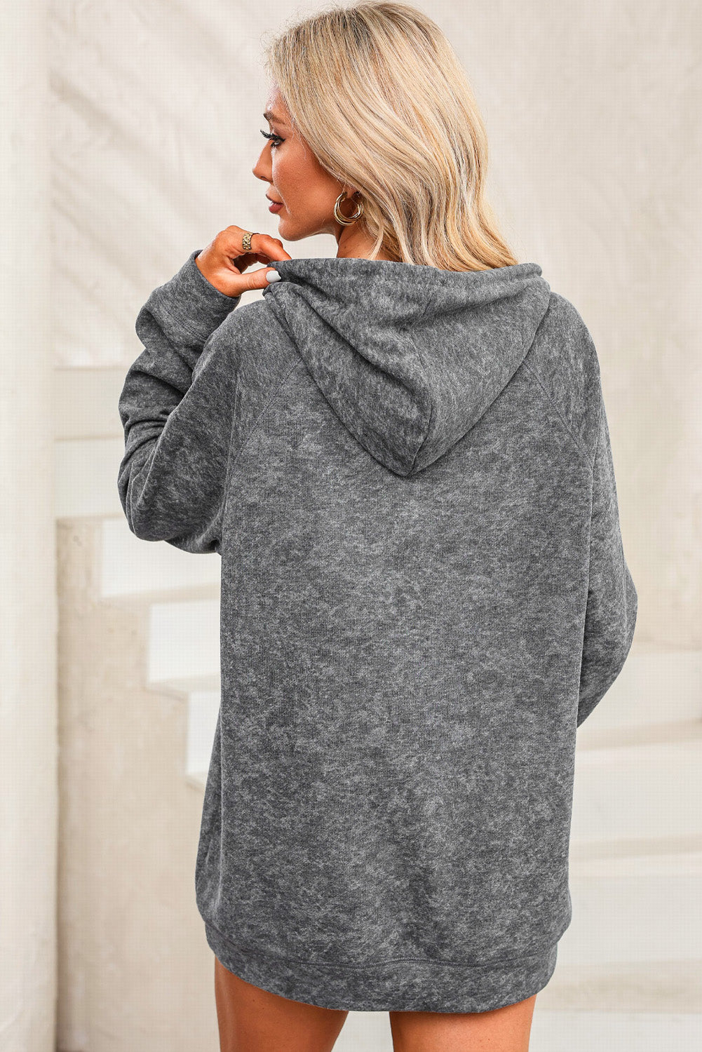 Gray Mineral Wash Kangaroo Pocket Drawstring Pullover Hoodie