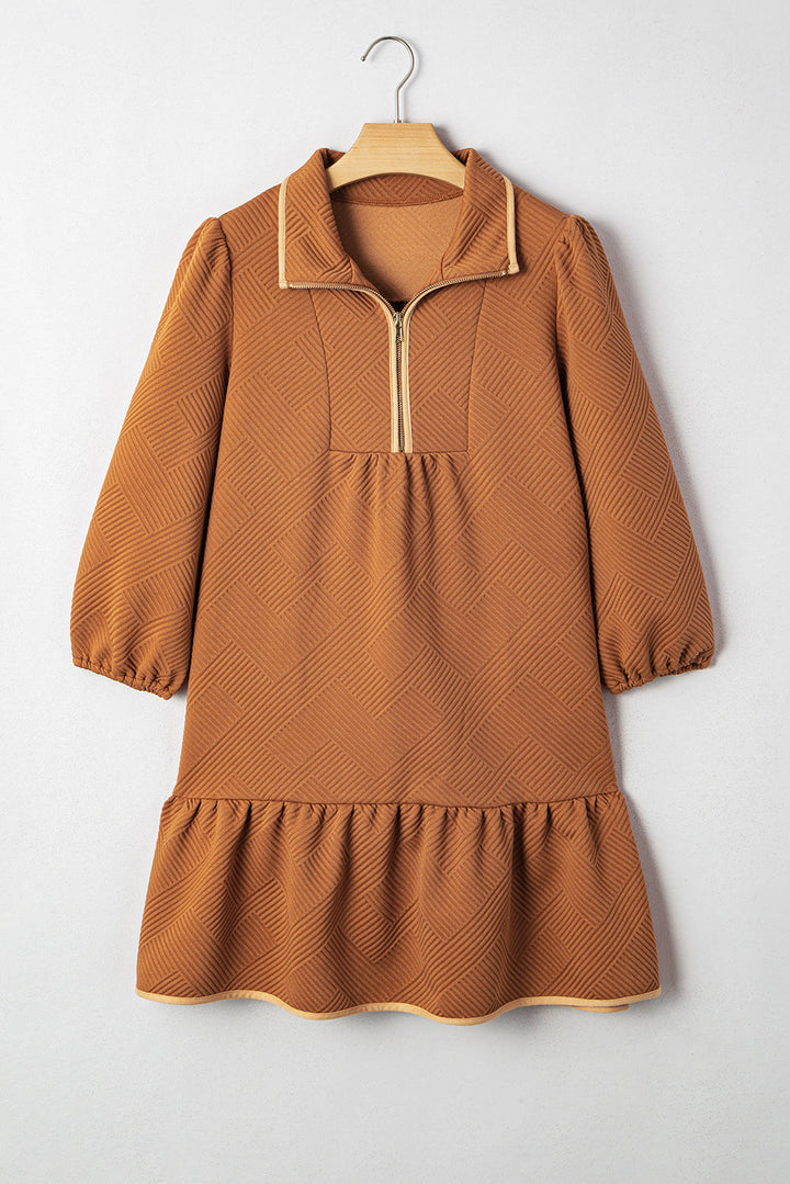 Danielle Zip Collar Textured Mini Dress