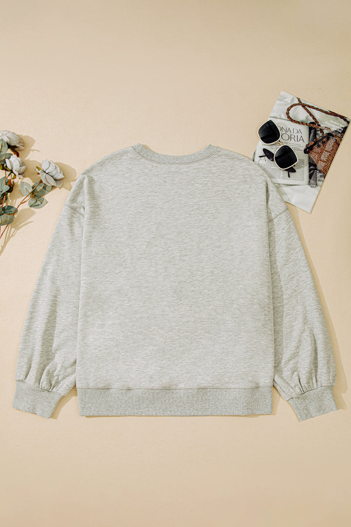 Light Grey Plus Size Thread Embroidered Drop Shoulder Round Neck Sweatshirt