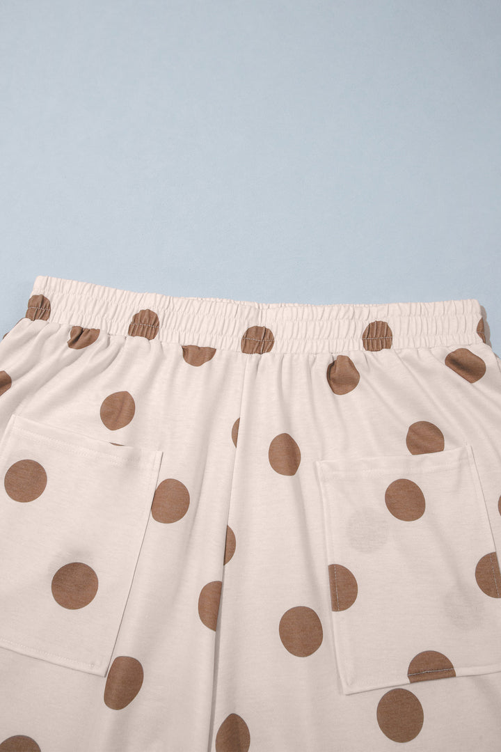 Khaki Polka Dot Elastic Waist Wide Leg Plus Size Pants