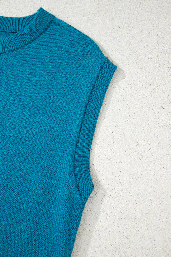 Light Blue Horse Shoe Embroidered Loose Short Sleeve Sweater