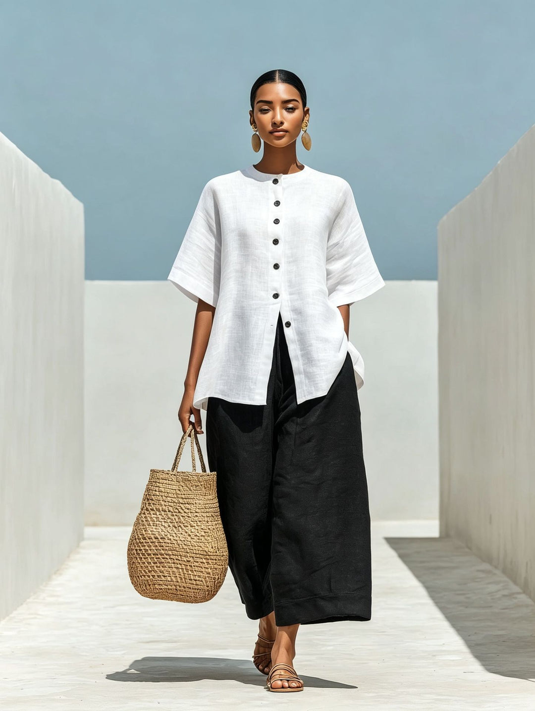 Linen Blend Cardigan Top &amp; Cropped Wide-Leg Pants Set – 5 Colors S–3XL