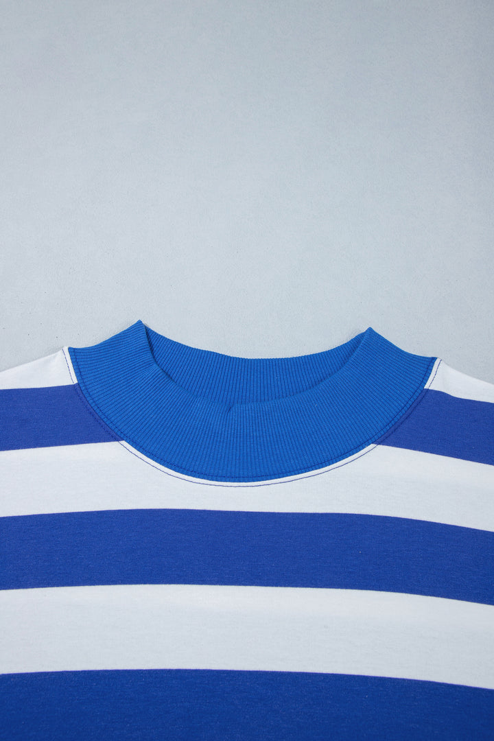 Orange Stripe Ribbed Trim Stand Neck Dropped Shoulder Plus Size Sweatshirt