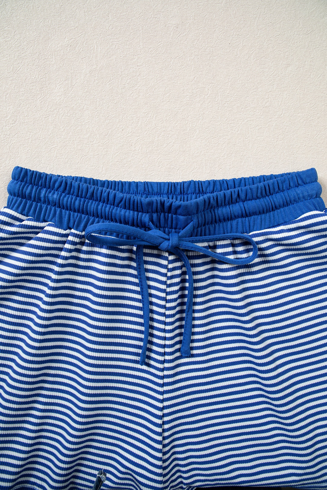 Brown Stripe Oversized Long Sleeve Top Drawstring Loose Shorts 2pcs Set