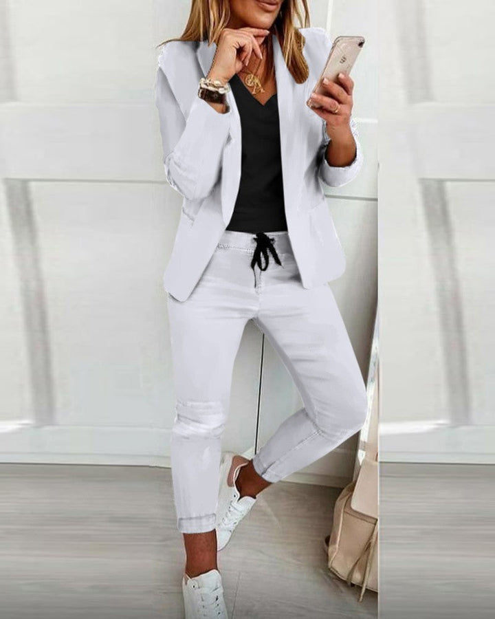 Lapel Blazer &amp; Drawstring Trousers OL Suit – 12 Colors XS–3XL