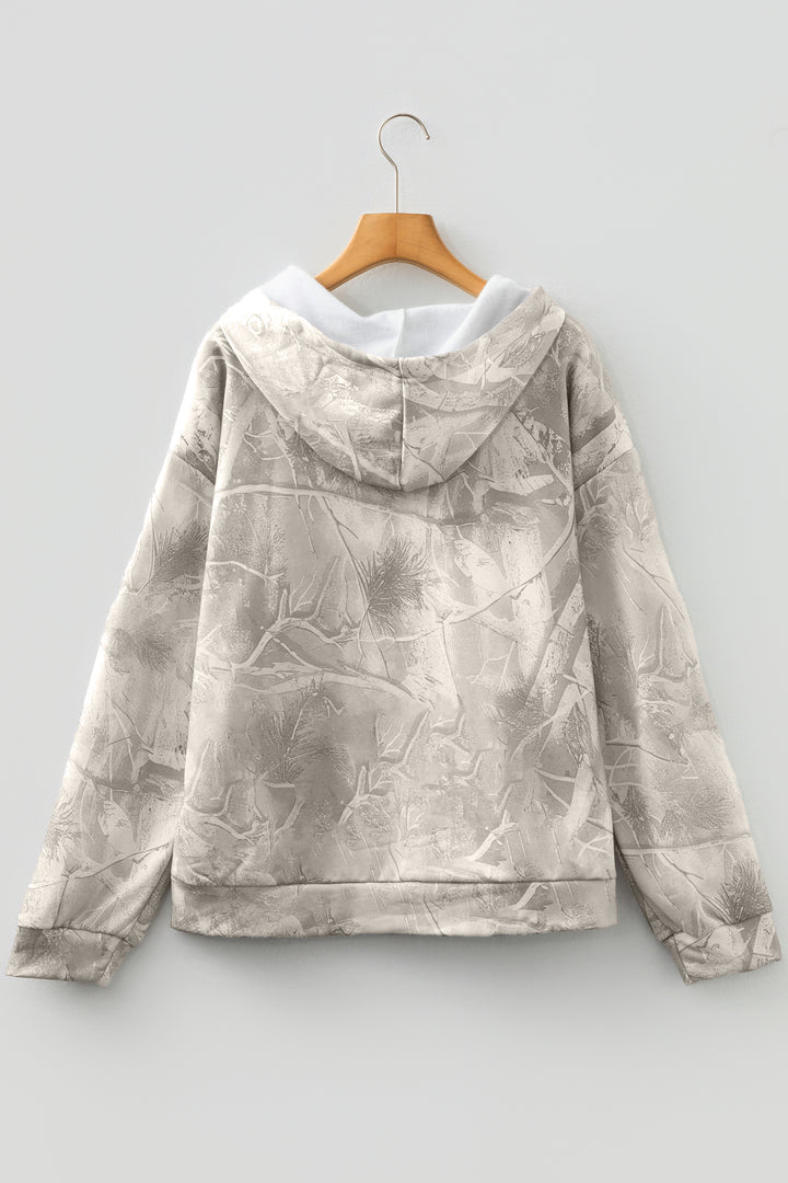 Beige Camouflage Woodland Print Oversized Sporty Hoodie