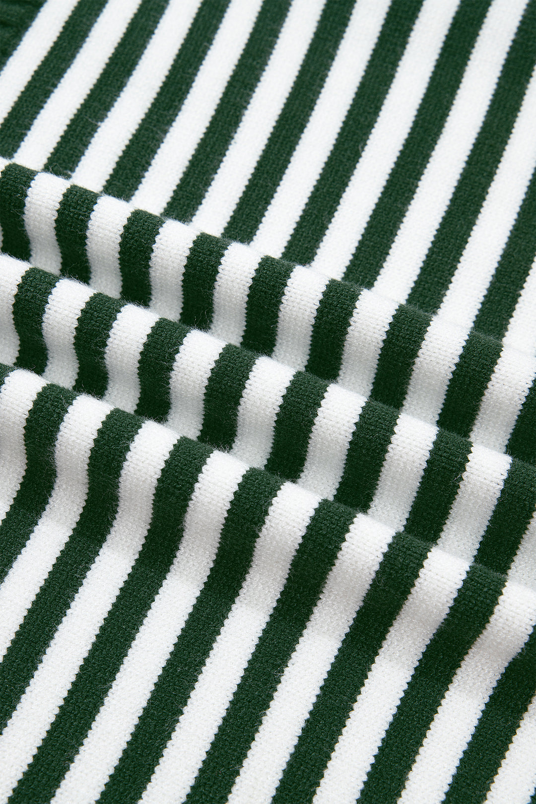 Green Stripe Striped Button Placket Drop Shoulder Long Sleeve Sweater