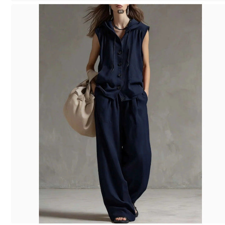 Sleeveless Hooded Top &amp; Wide-Leg Pants Set | High-Waist Two-Piece