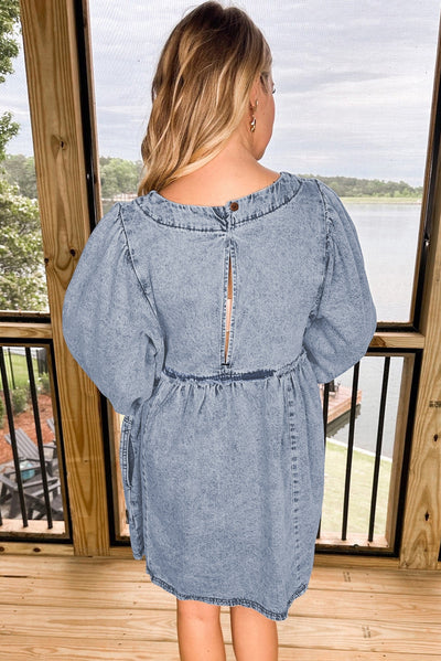 Beau Blue Light Wash High Waist Loose Fit Denim Mini Dress