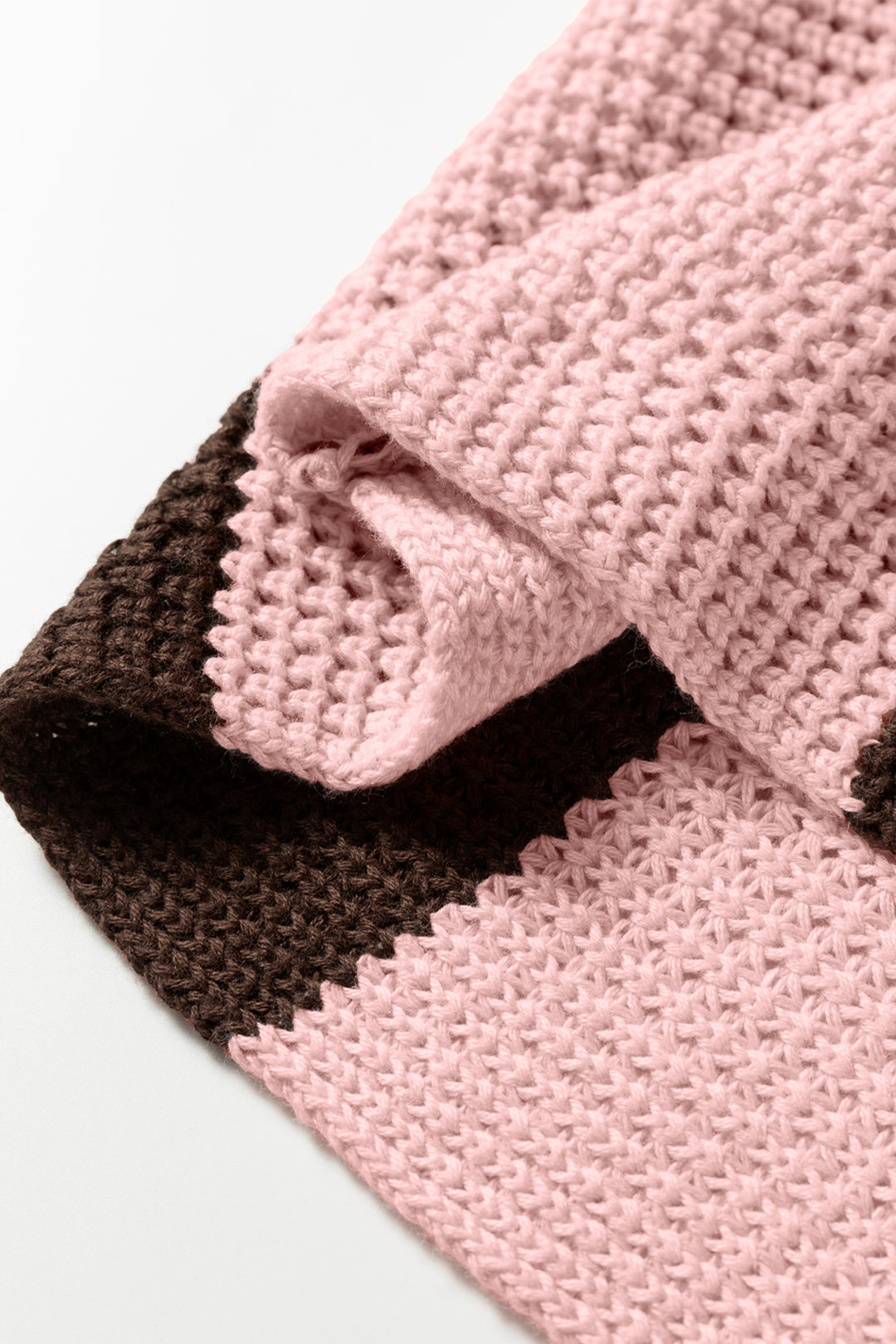 Fushia Striped Color Block Thermal Textured Knit Drop Shoulder Sweater