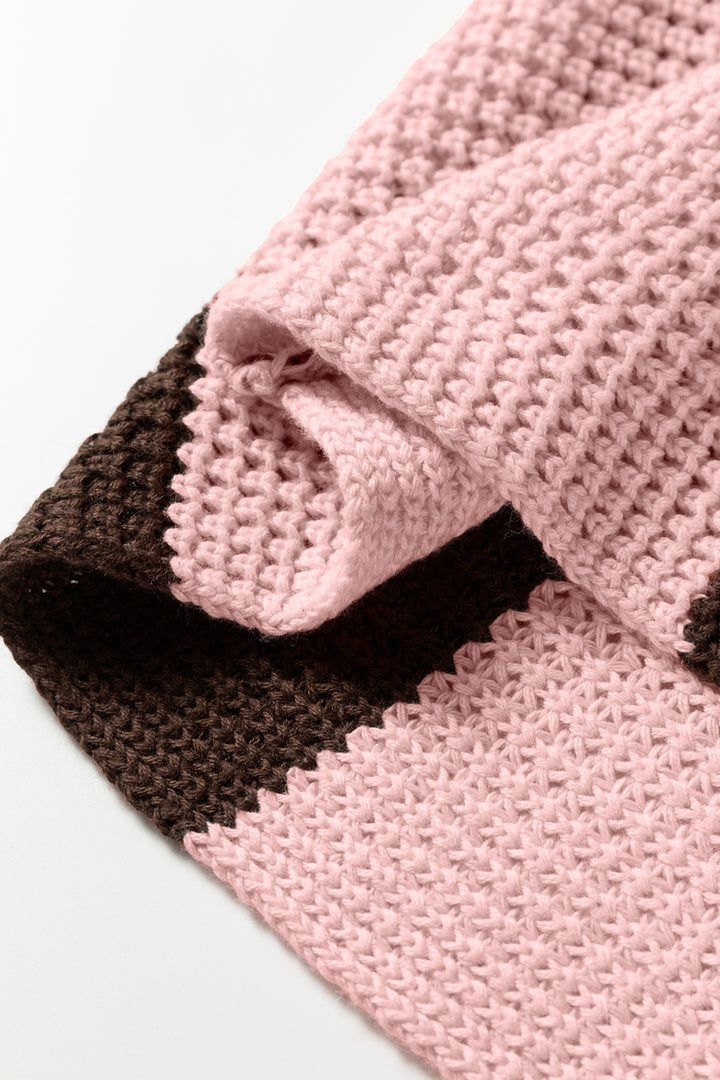 Fushia Striped Color Block Thermal Textured Knit Drop Shoulder Sweater