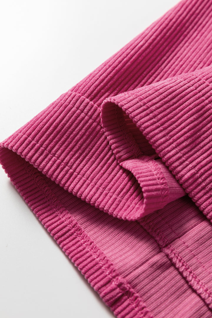 Rose Red Corduroy Sleeveless Mini Dress With Patched Pockets