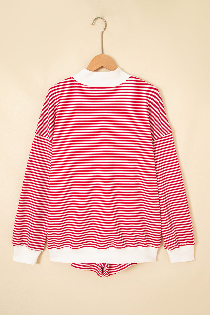 Sky Blue Stripe Oversize Mock Neck Sweatshirt and Shorts Set