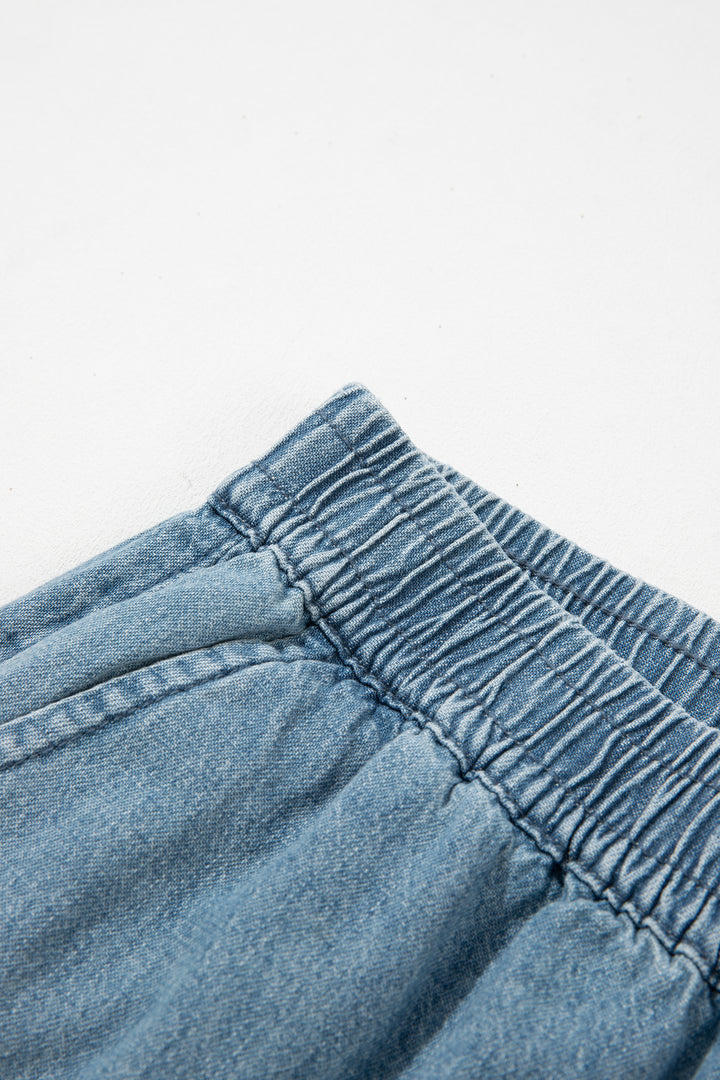 Beau Blue Frayed Floral Patch Wide Leg Raw Hem Wide Leg Jeans