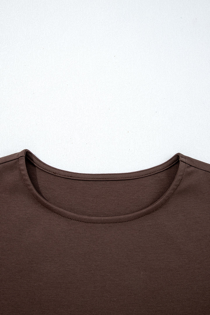 Coffee Short Sleeve Knit Top Patchwork Pleated Long Dress