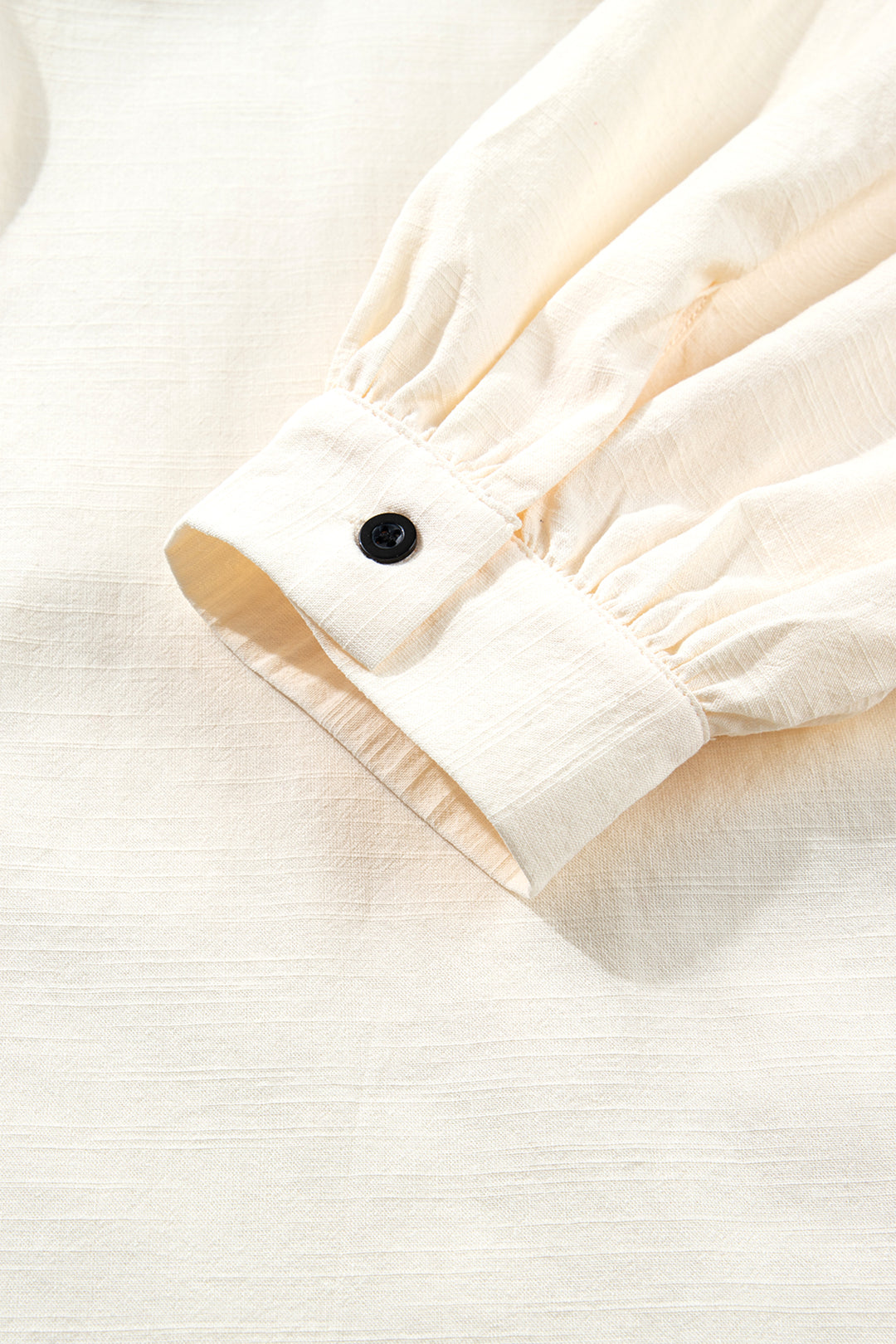 Beige Contrast Color Trim Button Down Long Puff Sleeve Shirt