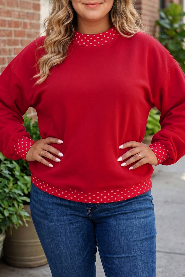 Orange Polka Dot Patchwork Round Neck Plus Size Sweatshirt