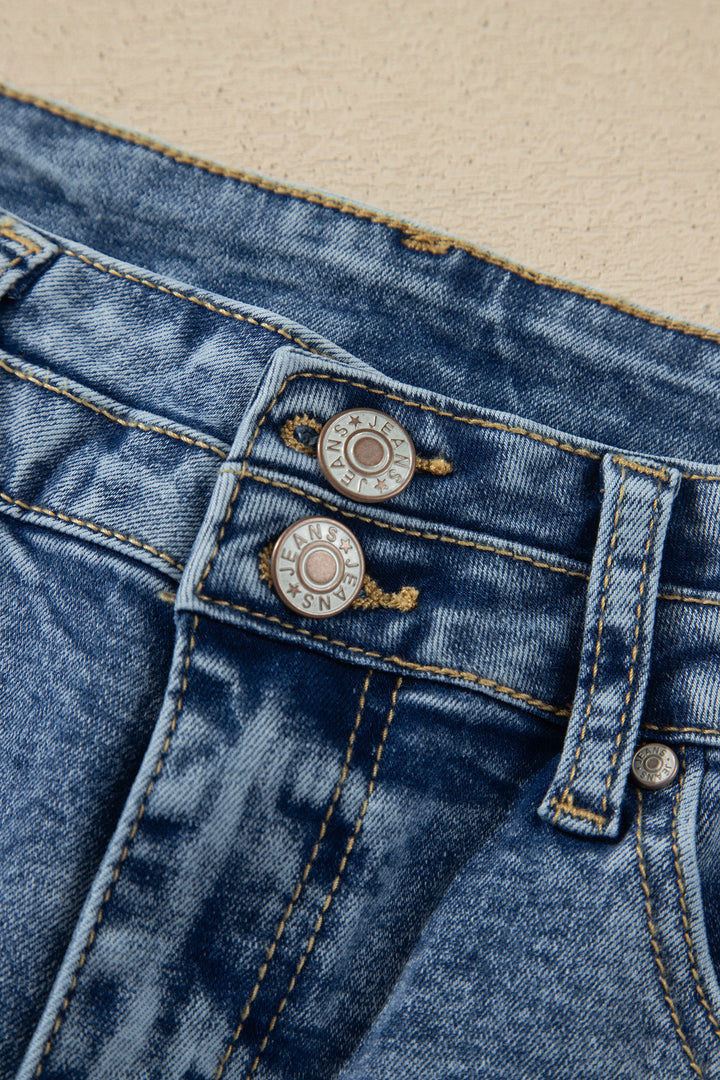 Beau Blue Acid Wash Pocket Detail Flare Jeans