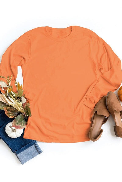 Orange Plain Crew Neck Long Sleeve Top