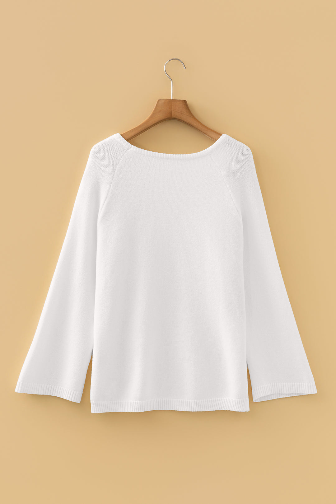 White Solid Color Knit Loose Bracelet Sleeve Dolman Sweater