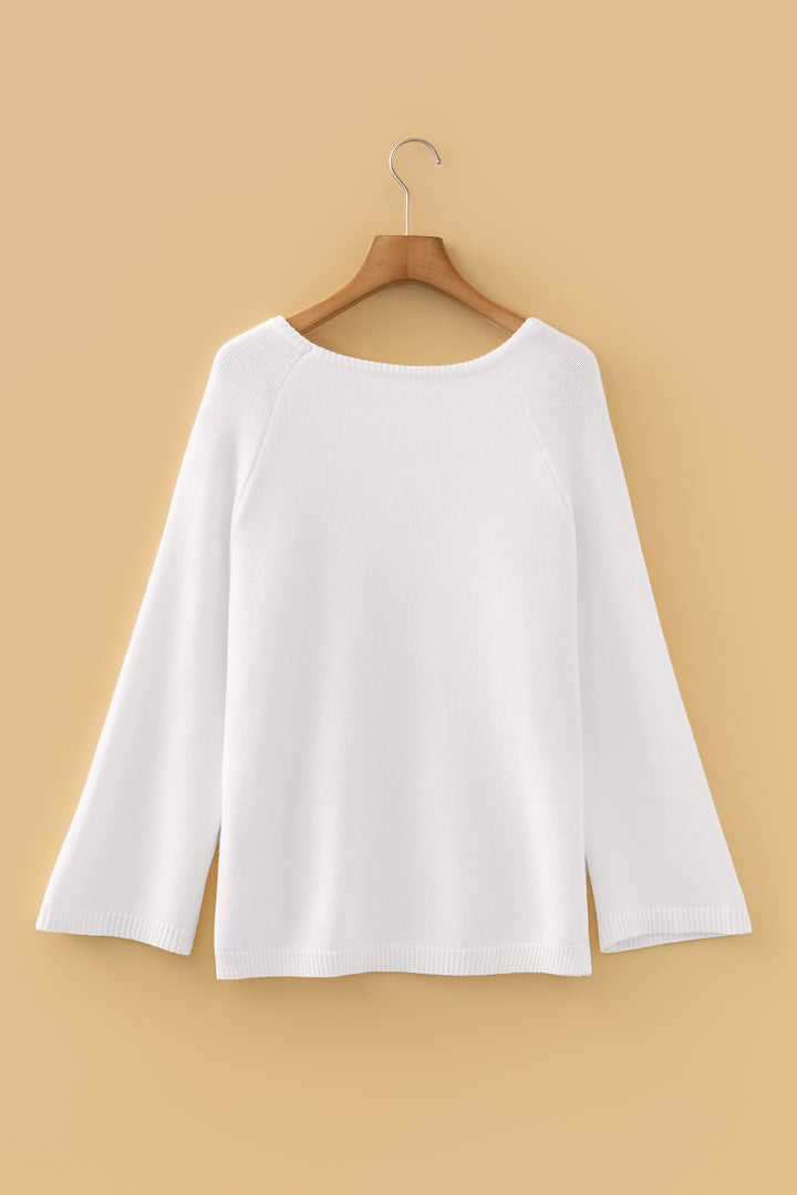 White Solid Color Knit Loose Bracelet Sleeve Dolman Sweater