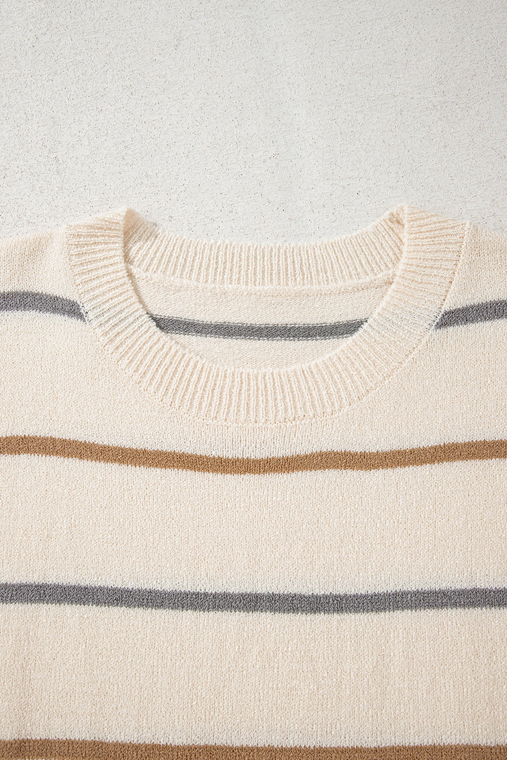 Multicolour Striped Drop Shoulder Plus Sweater