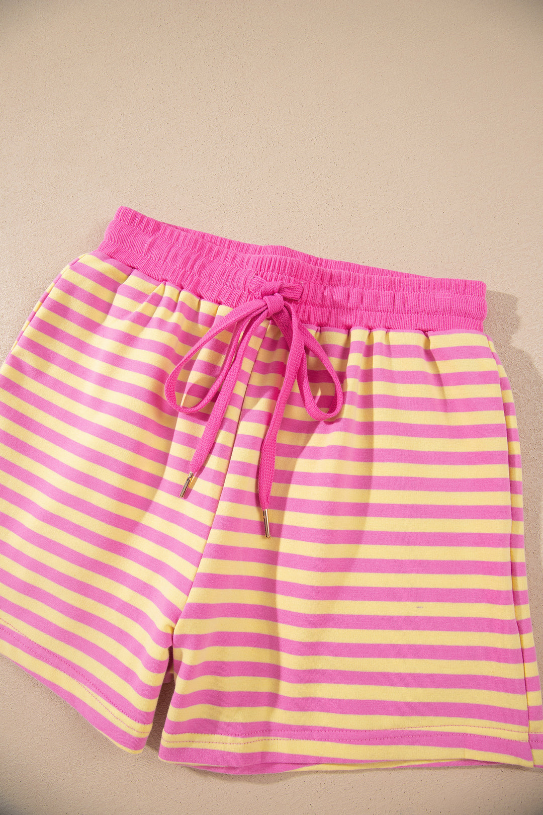 Rose Red Striped Long Sleeve Zip-Up Hoodie Drawstring Elastic Waist 2pcs Short Set