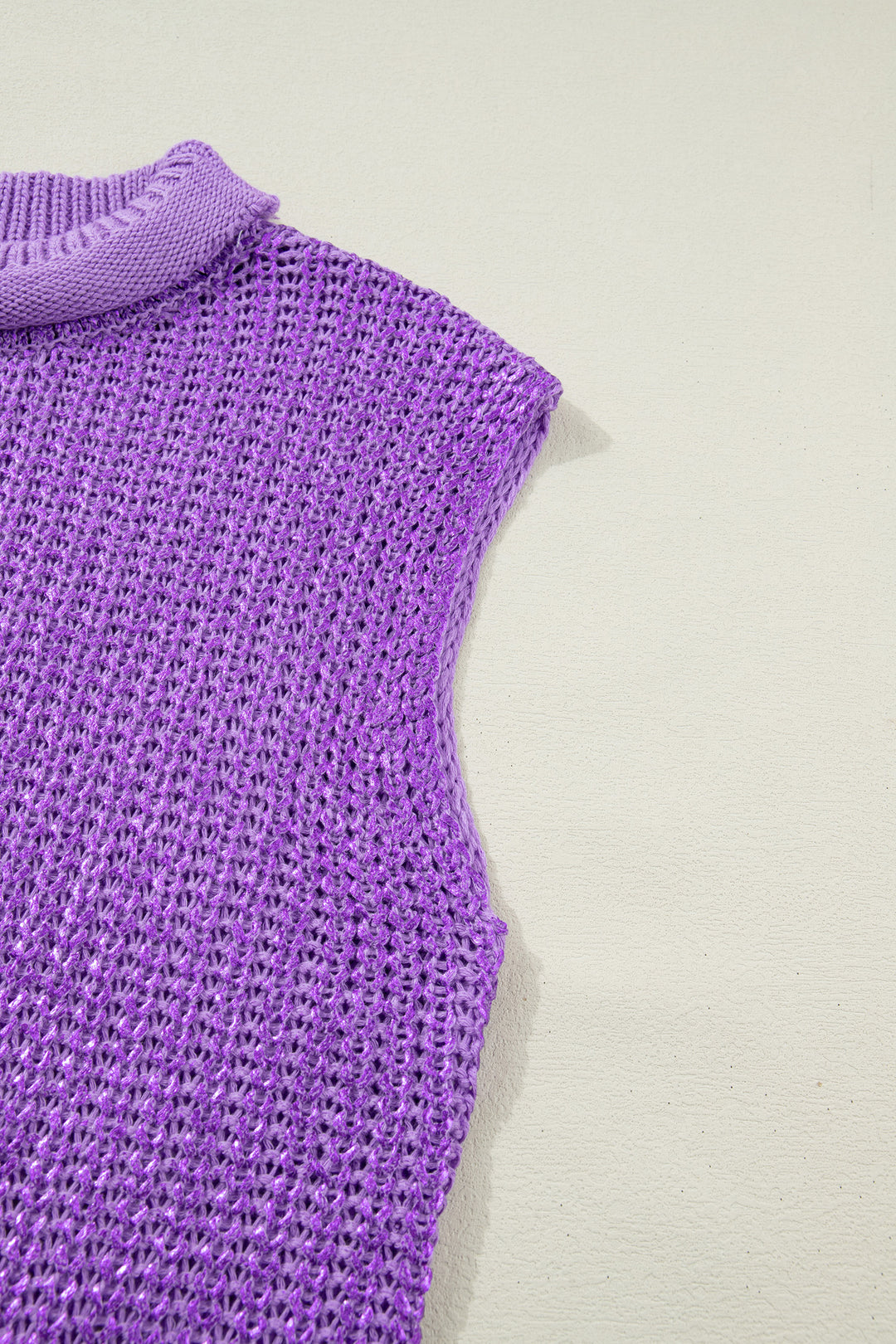 Wisteria Solid Color Knit High Neck Short Sleeve Sweater