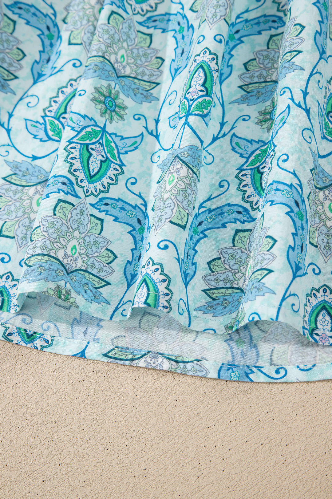 Sky Blue Paisley Print Puff Sleeve Loose Shirt