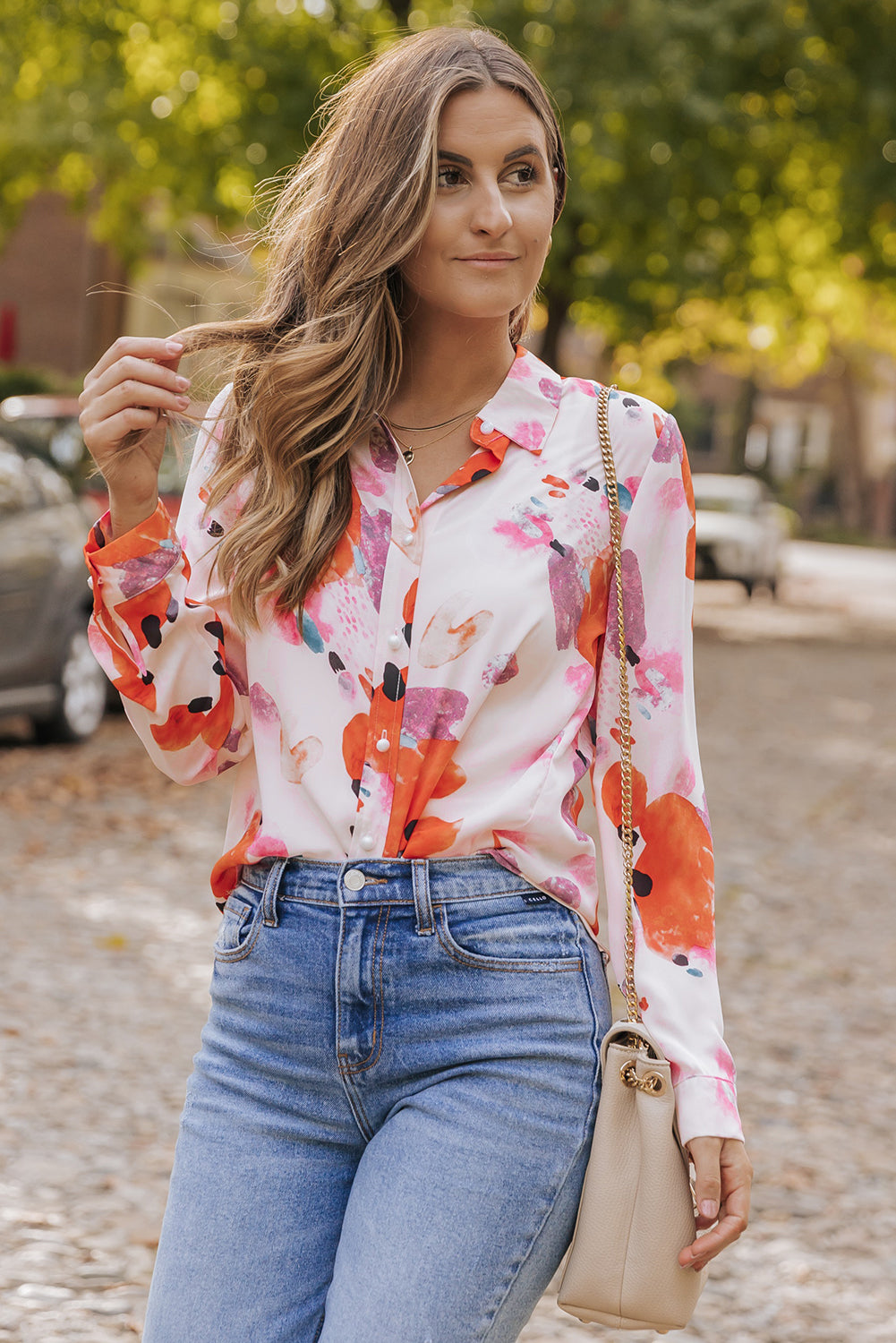 Multicolor Abstract Print Long Sleeve Button-Down Shirt