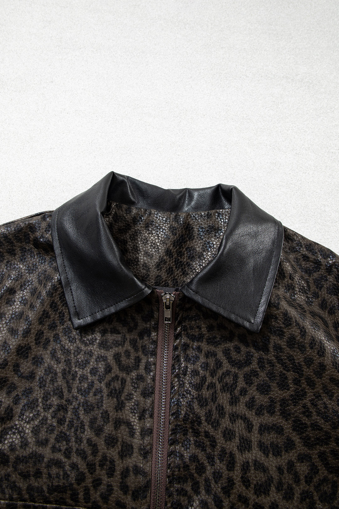 Multicolour Leopard Print Colorblock Collar Metal Placket Jacket