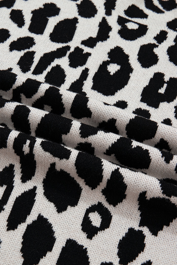Black Plus Size Leopard Print High Neck Short Sleeve Sweater