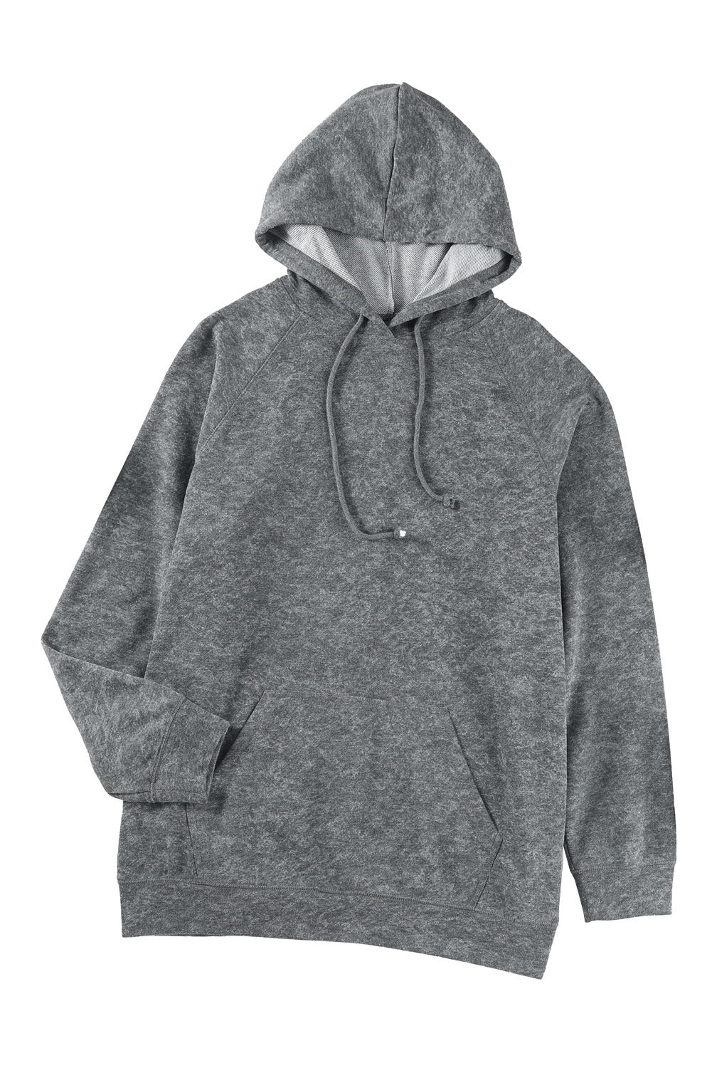 Gray Mineral Wash Kangaroo Pocket Drawstring Pullover Hoodie