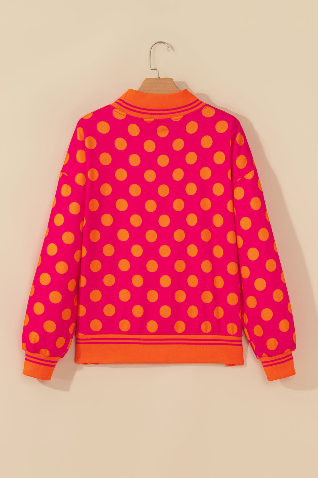 Rose Polka Dot Striped Trim Mock Neck Sweatshirt