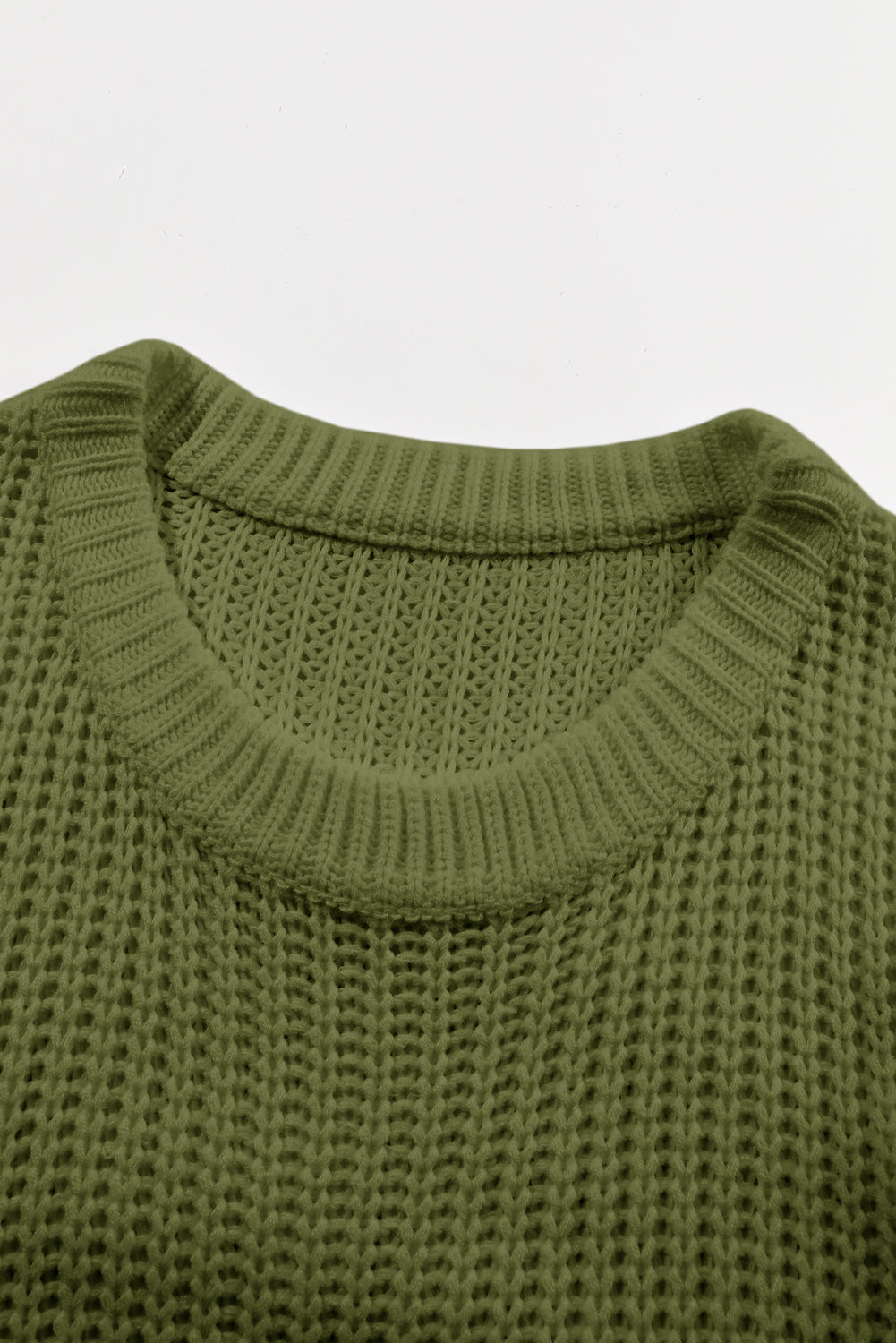 Jungle Green Ribbed Knit Round Neck Slouchy Chunky Sweater