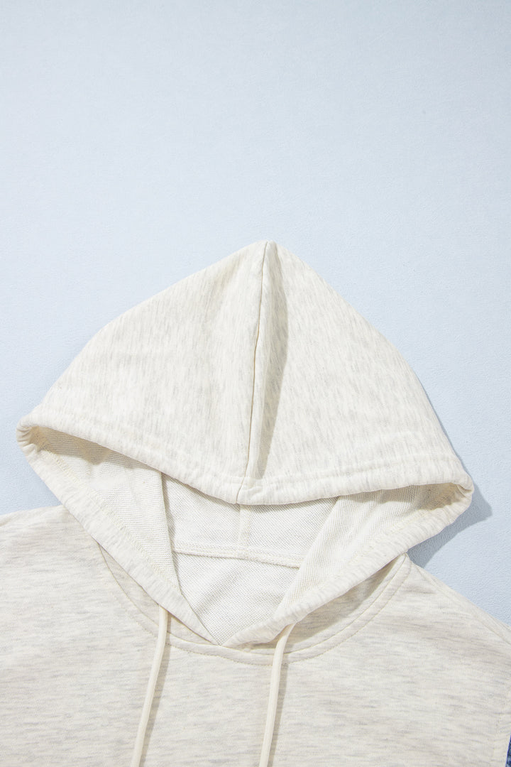 Light Grey Colorblock Denim Sleeve Tunic Pullover Hoodie